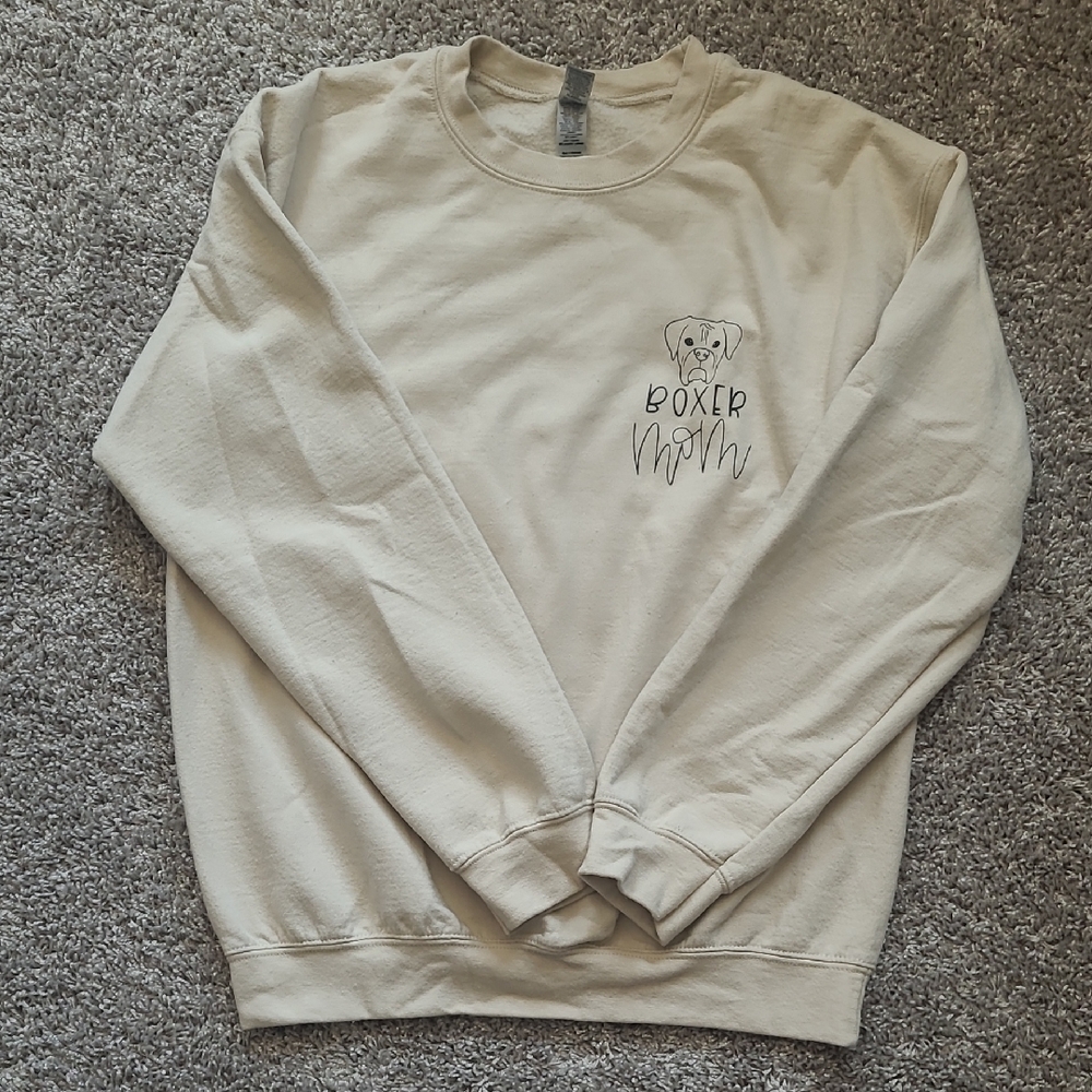 Boxer Mom Crew Neck Sweatshirt, Medium, Sand Color